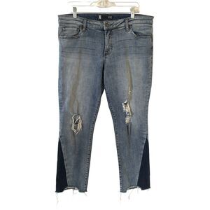 Kut from The Kloth Womens Reese Ankle Straight Leg 14 Ripped College Preppy Logo